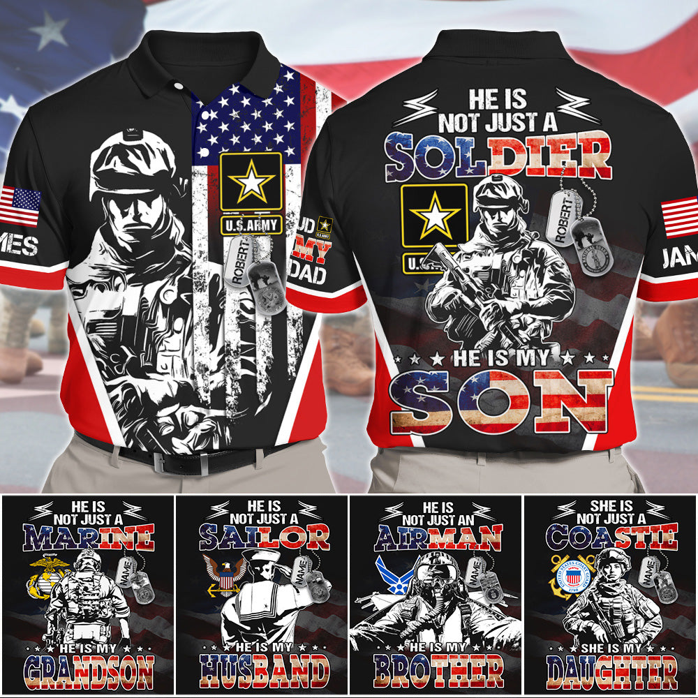 He Is Not Just A Soldier He Is My Son Custom All Over Print Shirt For US Army Dad Mom Family Members Shirt H2511 Trna