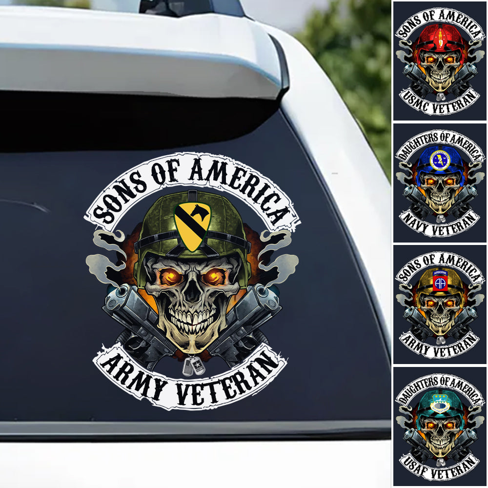 Skull Sons Of America US Army Veteran Custom Decal Car for U.S. Army Veteran H2511