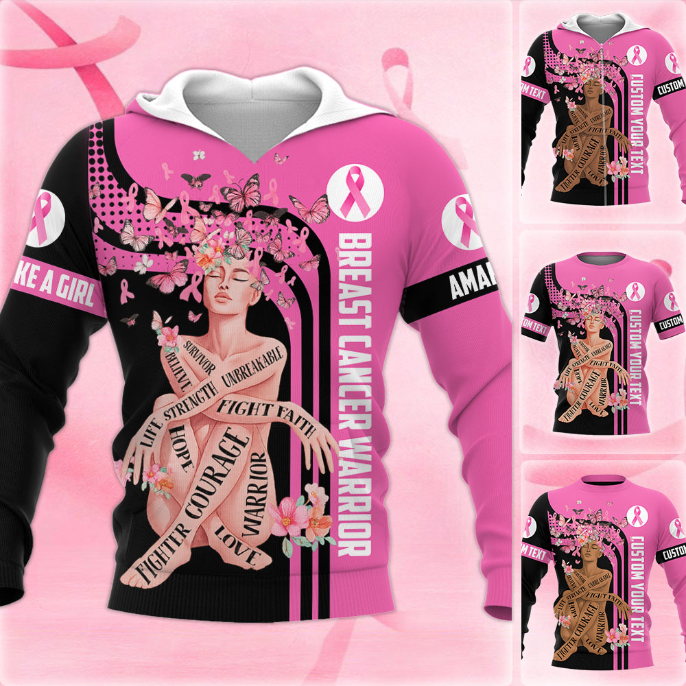 Breast Cancer Survivor Pink Flower Butterfly Pink Ribbon Custom All Over Print Shirt For Cancer Survivor Warrior Breast Cancer Awareness Shirt H2511 Trna