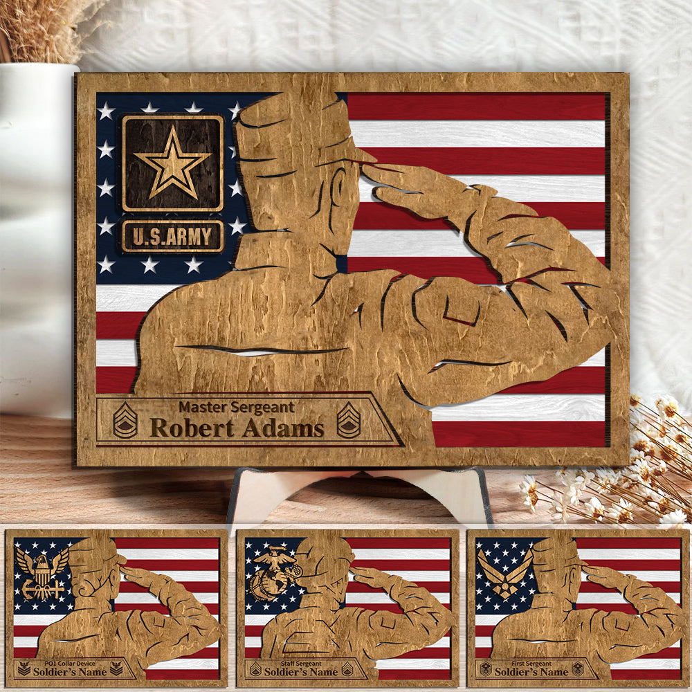 Custom Wooden Plaque Sign For Military Soldier Saluting American Flag Plaque Sign Gift For Military Family Veteran Gift H2511