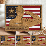 Custom Wooden Plaque Sign For Military Soldier Saluting American Flag Plaque Sign Gift For Military Family Veteran Gift H2511