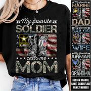 My Favorite Soldier Calls Me Mom Military Combat Boots Flag Custom Name Shirt Gift For US Military Family Members H2511
