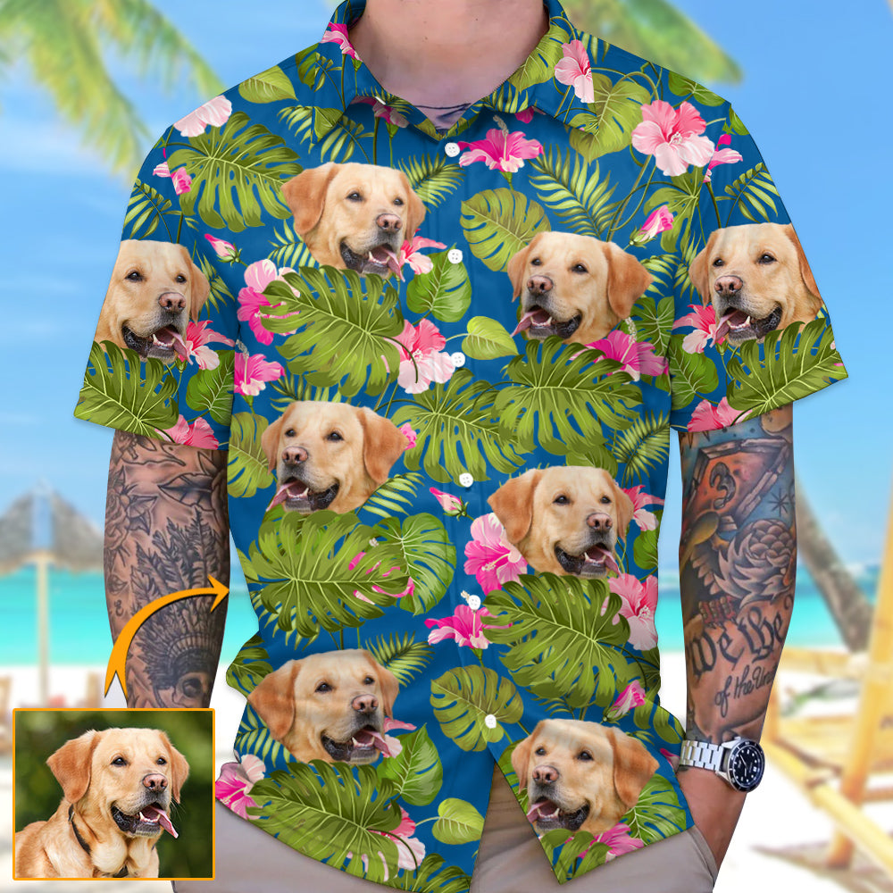 Tropical Leaf Photo Personalized Hawaiian Shirt For Dog Lover Dog Mom Dog Dad H2511