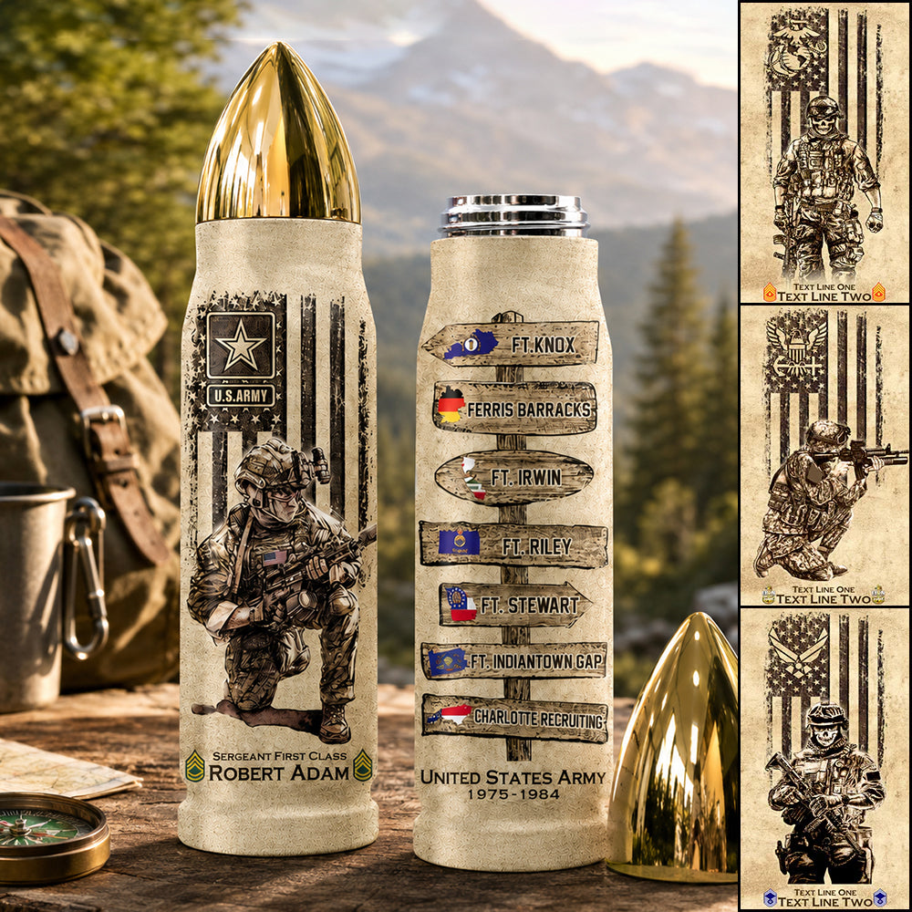 US Military World Tour Custom Bullet Tumbler Gift For Veteran H2511