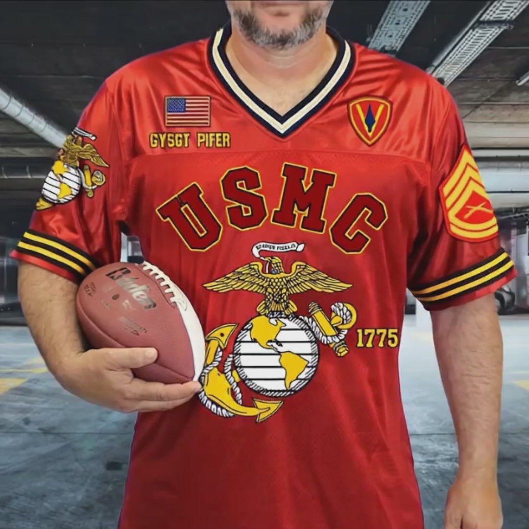 Load video: US Military Football Jersey Custom All Branches Rank Division Name For Military Retirement Veteran Dad Grandpa H2511