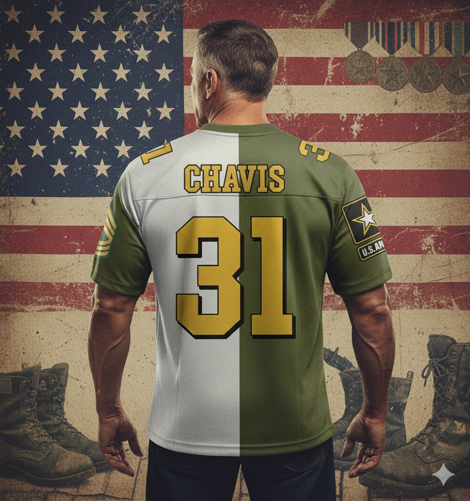 Custom All Branches Of Service Football Jersey Shirt For Military Veteran Dad Grandpa H2511