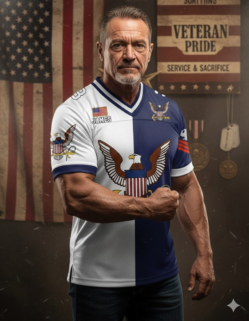 Custom All Branches Of Service Football Jersey Shirt For Military Veteran Dad Grandpa H2511
