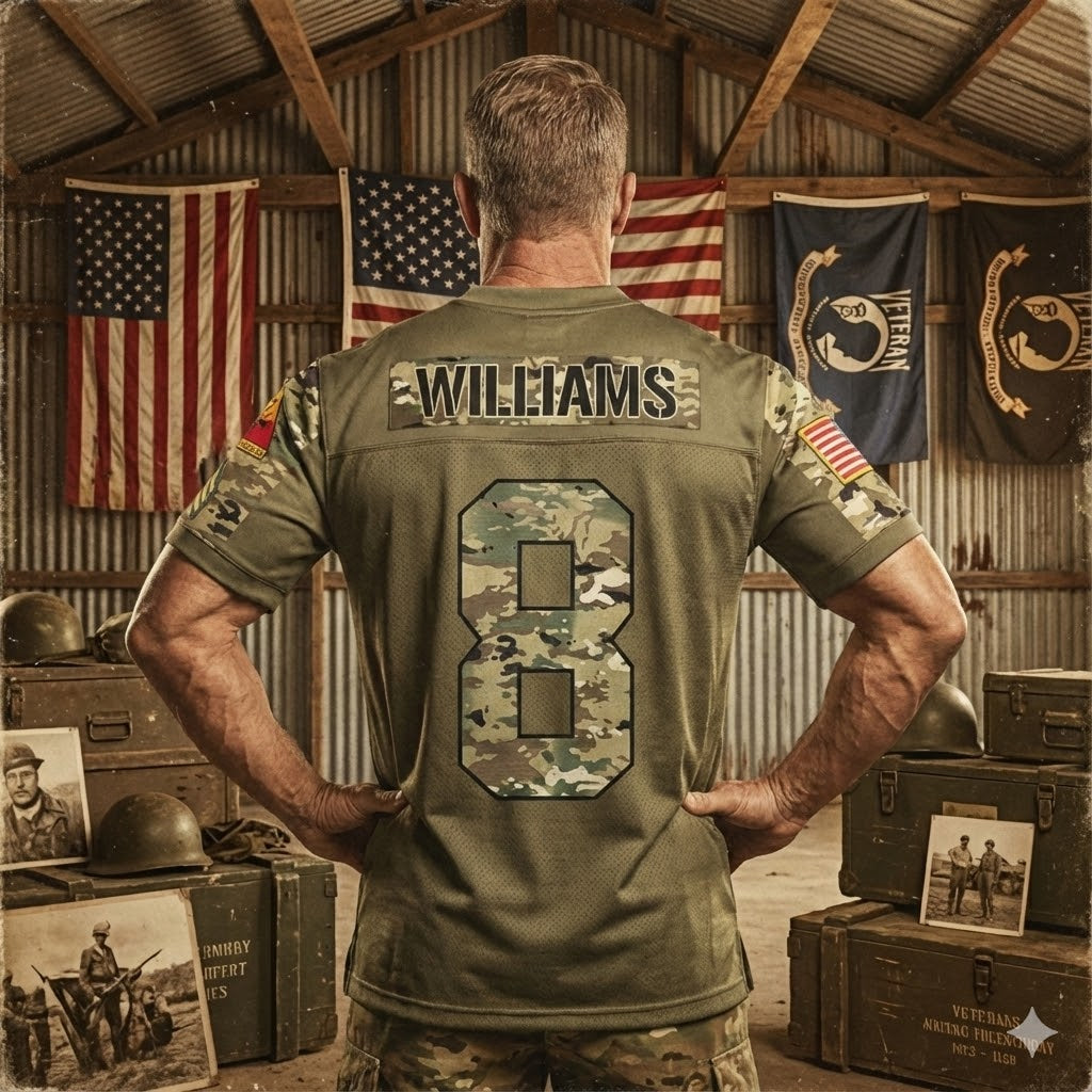 Personalized Football Jersey Military Shirt Custom Camouflage Gift For Soldier Veteran H2511