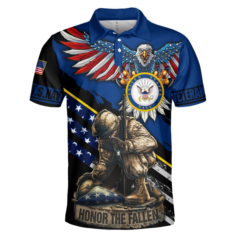 Personalized U.S. Veteran Blue And Black Honor The Fallen Eagle American Flag All Over Print Shirt For Veteran HK10