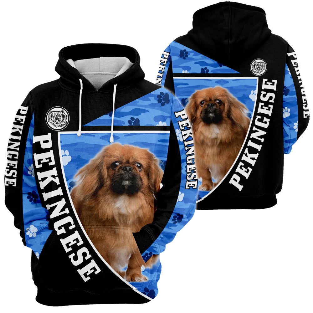 Pekingese Camo 3D All Over Print, Pekingese Camo Paw Print Camouflage 3D T-shirt Sweatshirt Hoodie Zip Hoodie