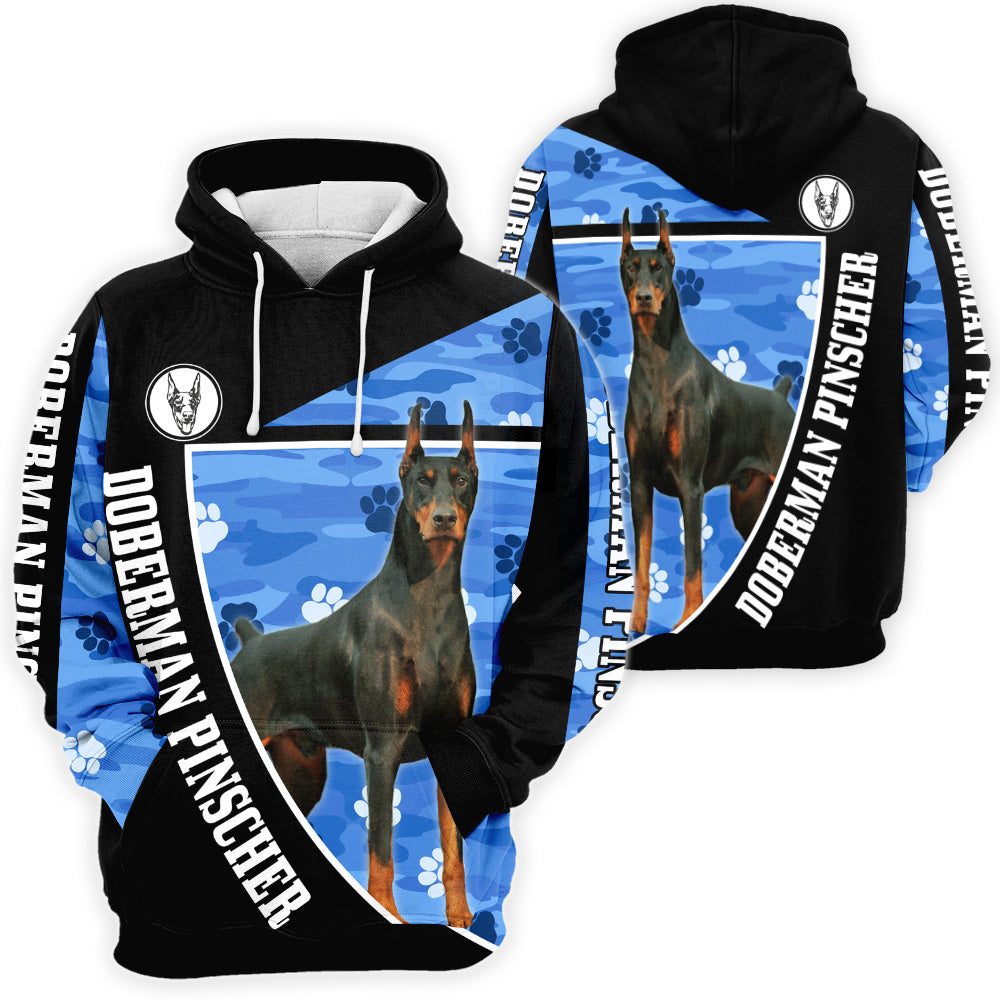 Doberman Pinscher 3D All Over Print, Doberman Pinscher Paw Print Camouflage 3D T-shirt Sweatshirt Hoodie Zip Hoodie