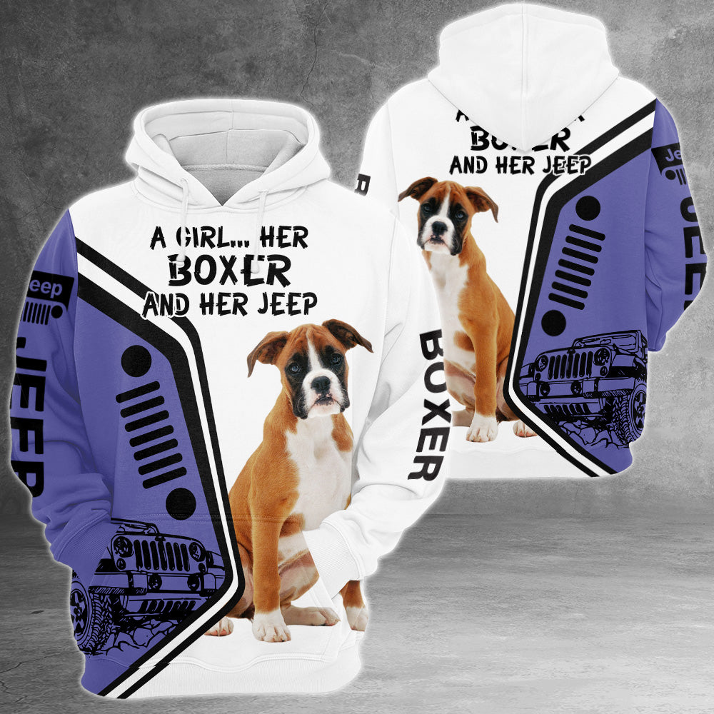 A Girl Her Boxer And Her Jeep All Over Print Shirt, Personalized Gifts for Dog Lovers, TRNA