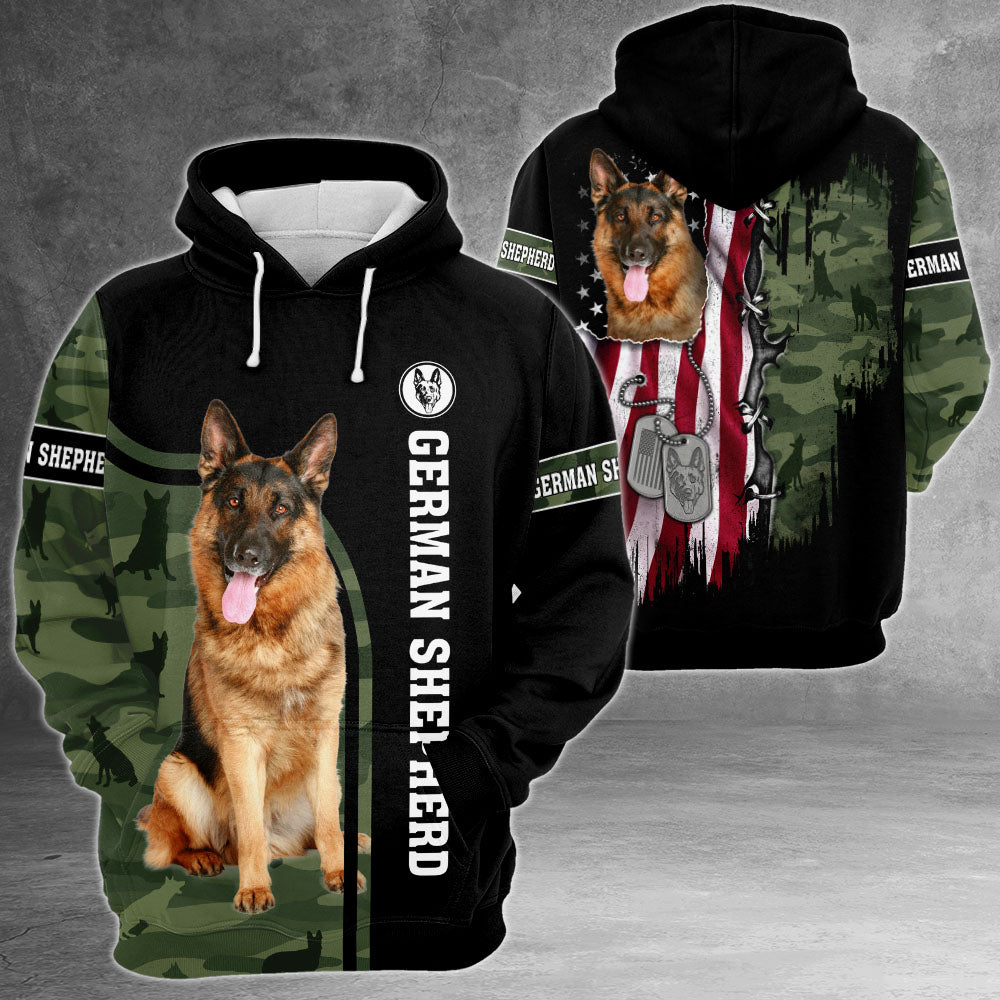 German Shepherd Camo Flag 3D All Over Print Shirts