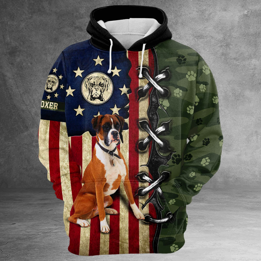 Boxer Dog Camo Flag 3D All Over Print Shirts