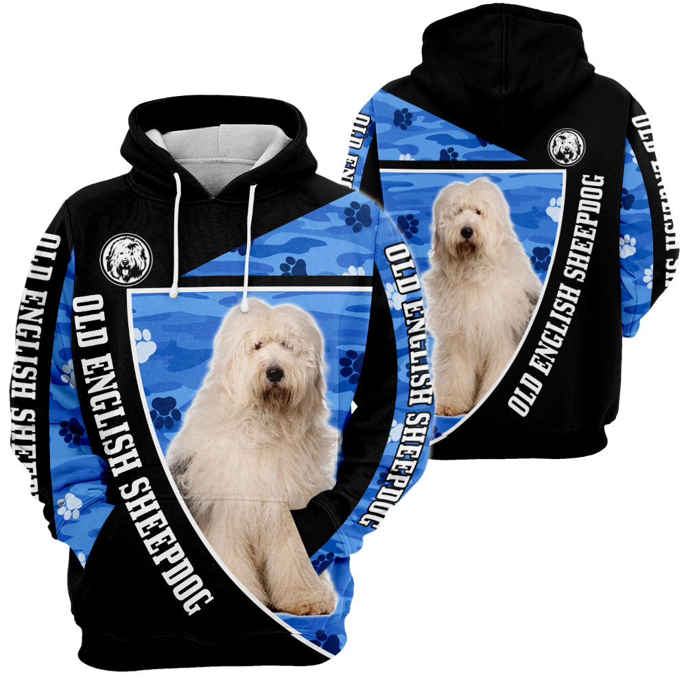 Old English Sheepdog Camo Camo 3D All Over Print, Old English Sheepdog Camo Paw Print Camouflage 3D T-shirt Sweatshirt Hoodie Zip Hoodie