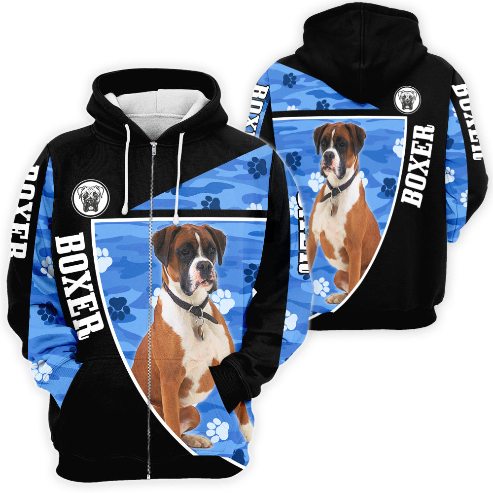 Boxer 3D All Over Print, Boxer Paw Print Camouflage 3D T-shirt Sweatshirt Hoodie Zip Hoodie