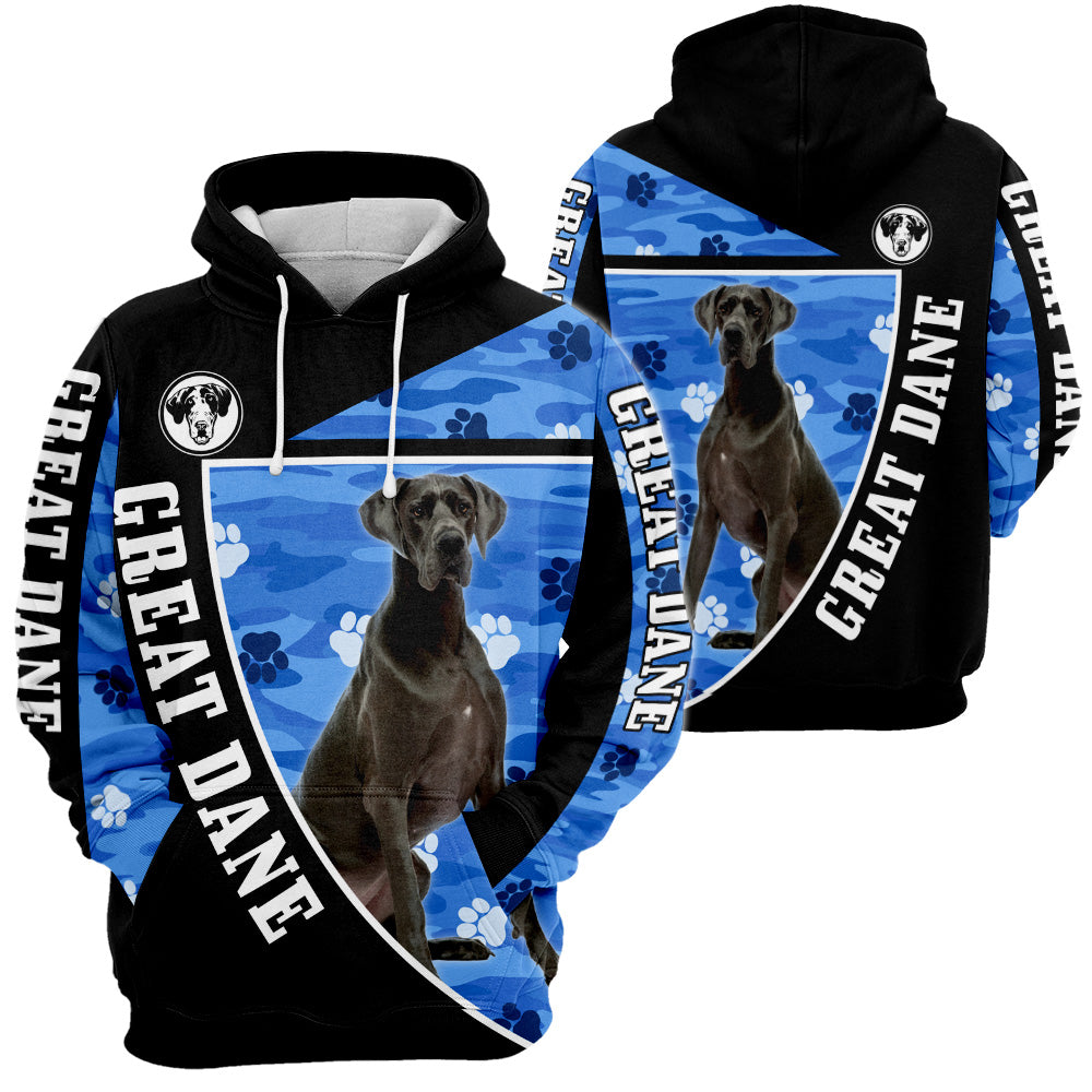 Great Dane Camo 3D All Over Print, Great Dane Camo Paw Print Camouflage 3D T-shirt Sweatshirt Hoodie Zip Hoodie