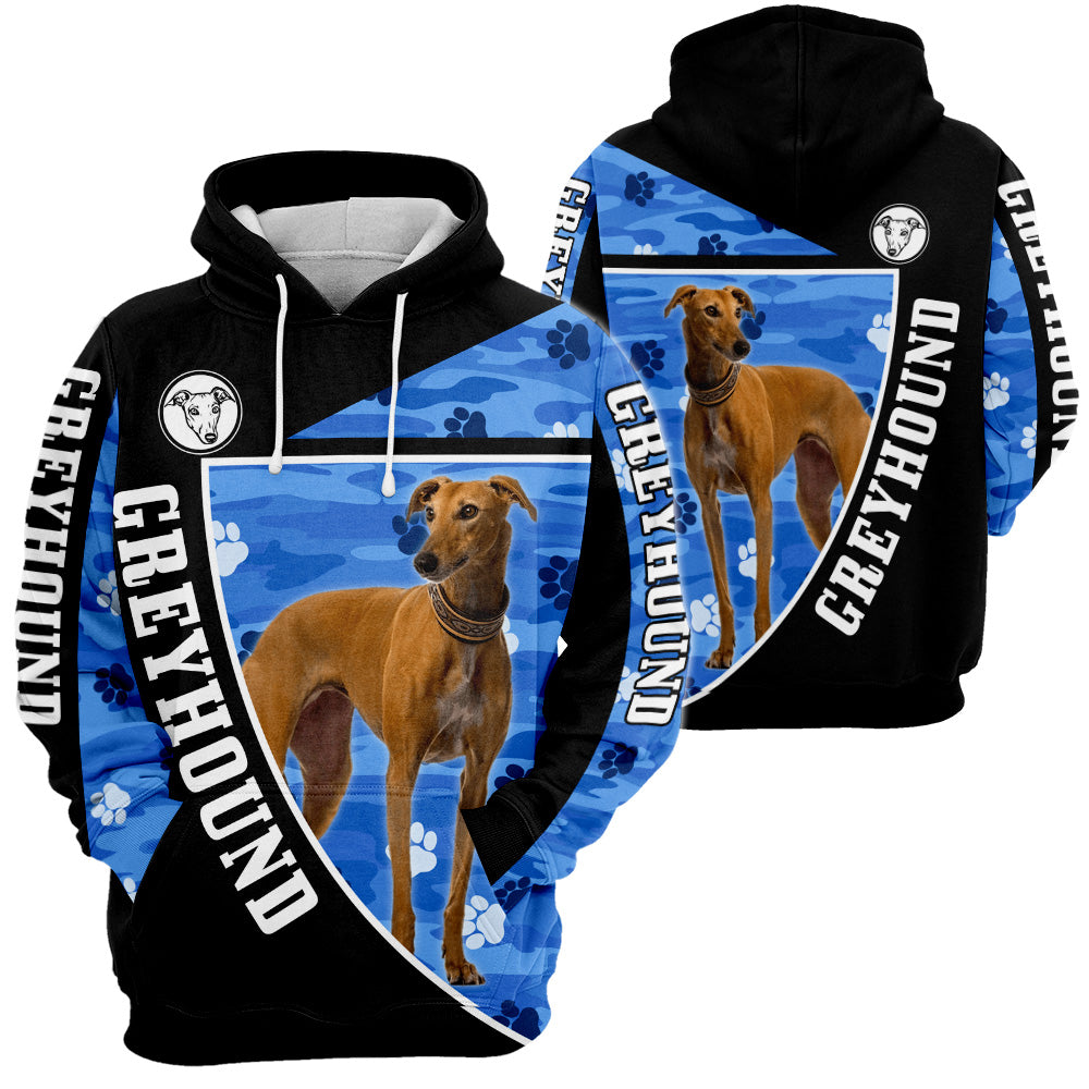 Greyhound Camo 3D All Over Print, Greyhound Camo Paw Print Camouflage 3D T-shirt Sweatshirt Hoodie Zip Hoodie