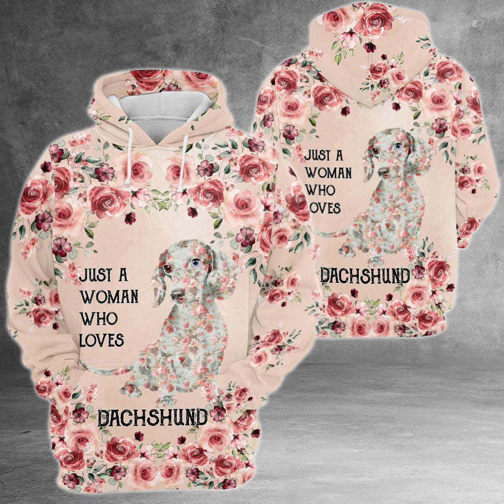 Dachshund Just Woman Who Loves Rose 3D All Over Print Shirts