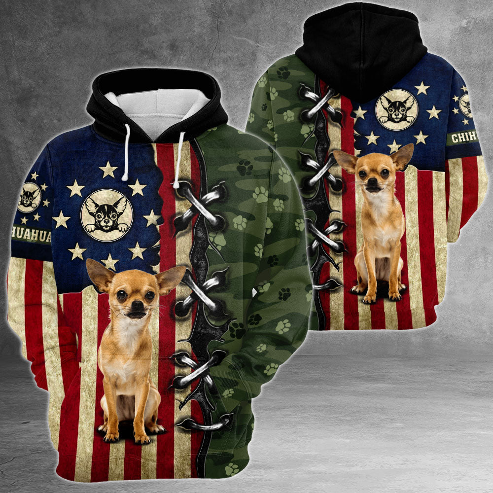 Chihuahua Dog Camo Flag 3D All Over Print Shirts