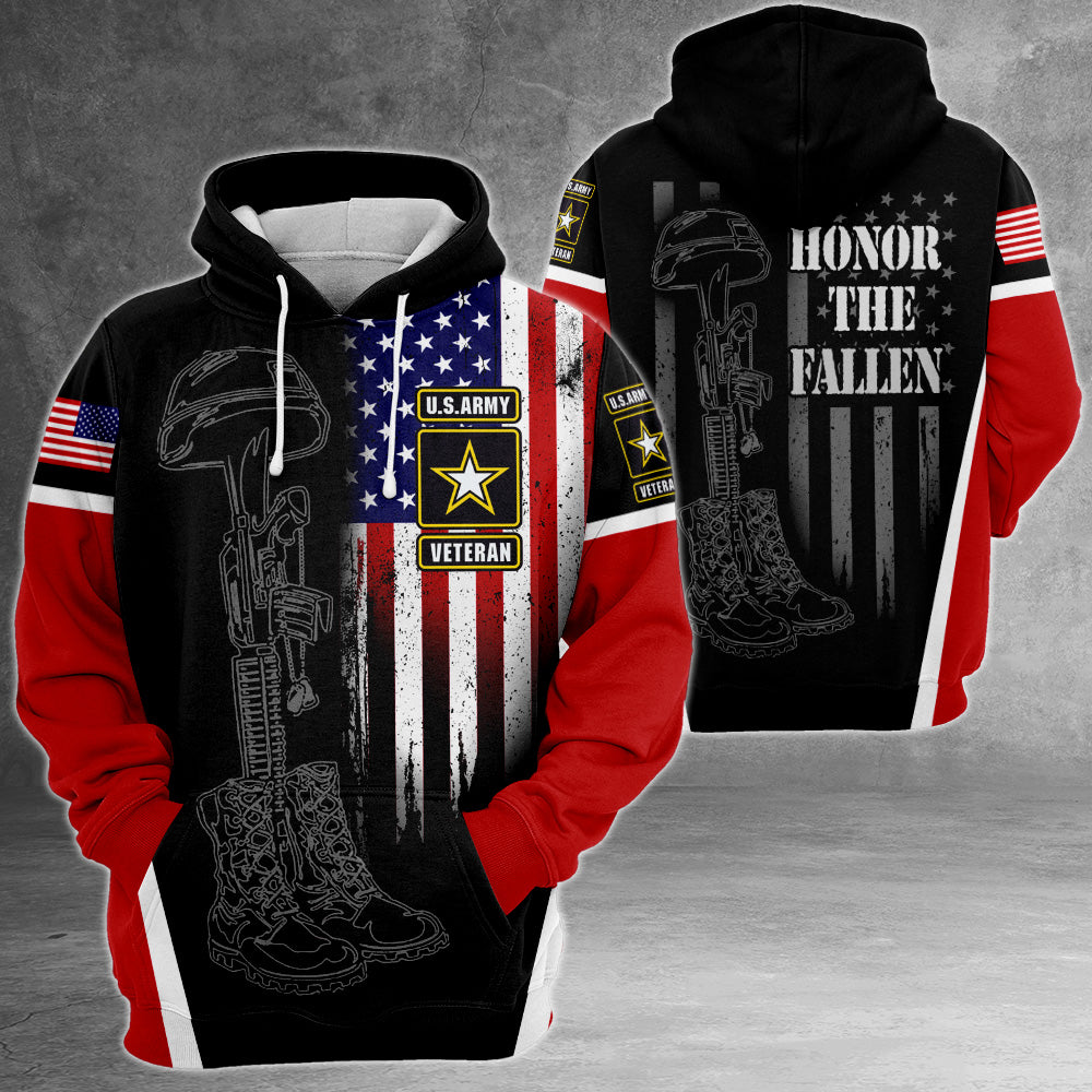 Personalized Shirt U.S. Veteran Honor The Fallen Red Black All Over Print Shirt For Veteran HK10