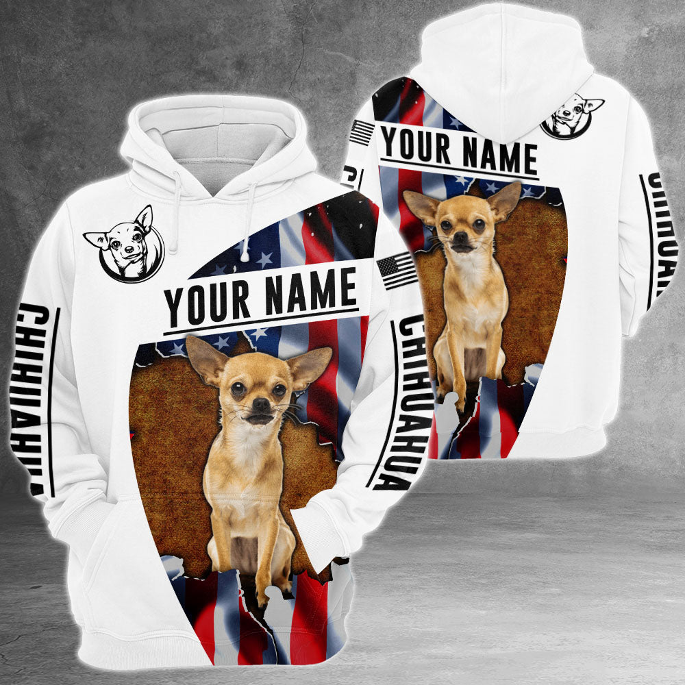 Chihuahua American Flag 3D All Over Print Shirts, Personalized Your Name Can be Changed