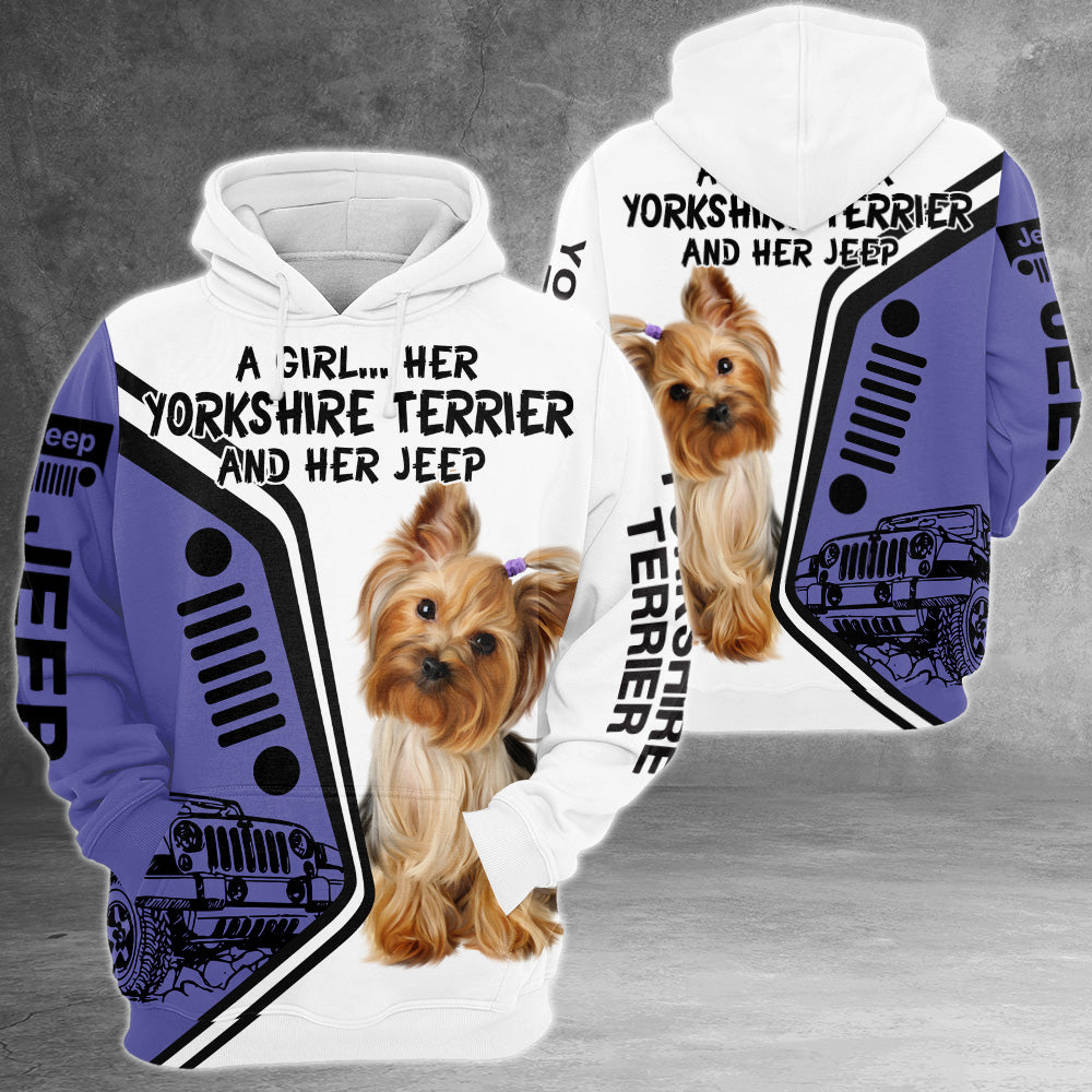 A Girl Her Yorkshire Terrier And Her Jeep All Over Print Shirt, Personalized Gifts for Dog Lovers, TRNA