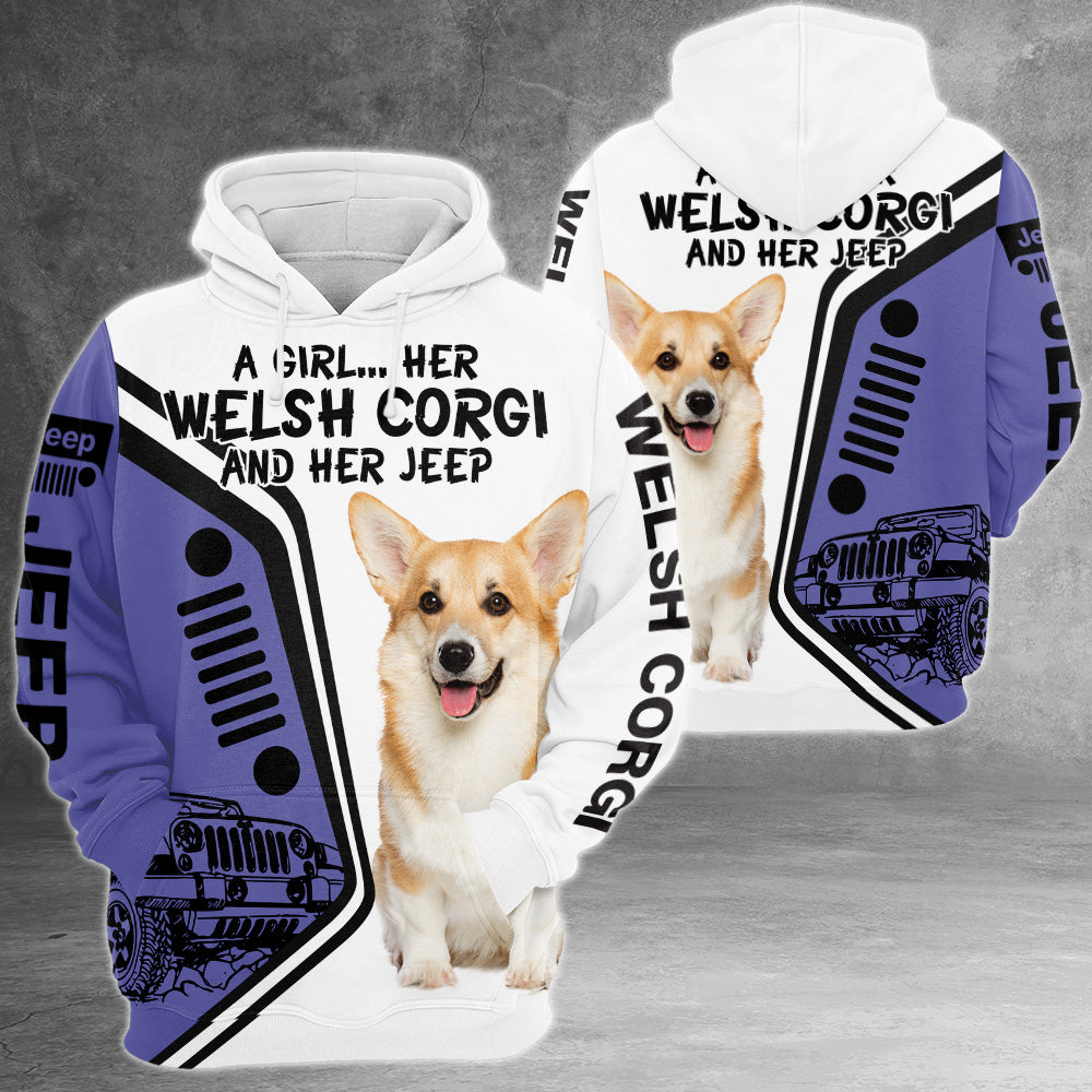 A Girl Her Welsh Corgi And Her Jeep All Over Print Shirt, Personalized Gifts for Dog Lovers, TRNA