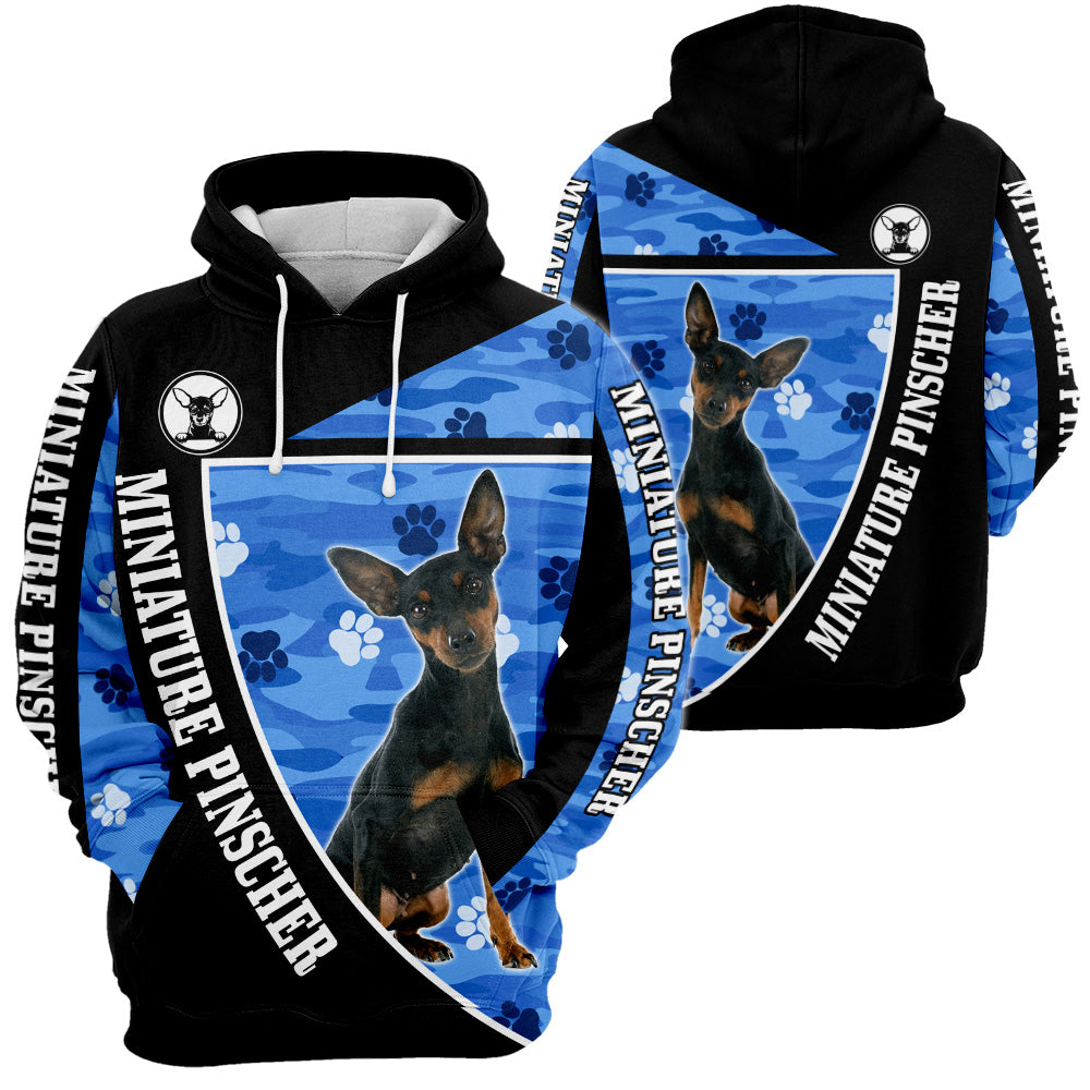 Miniature Pinscher Camo 3D All Over Print, Miniature Pinscher Camo Paw Print Camouflage 3D T-shirt Sweatshirt Hoodie Zip Hoodie