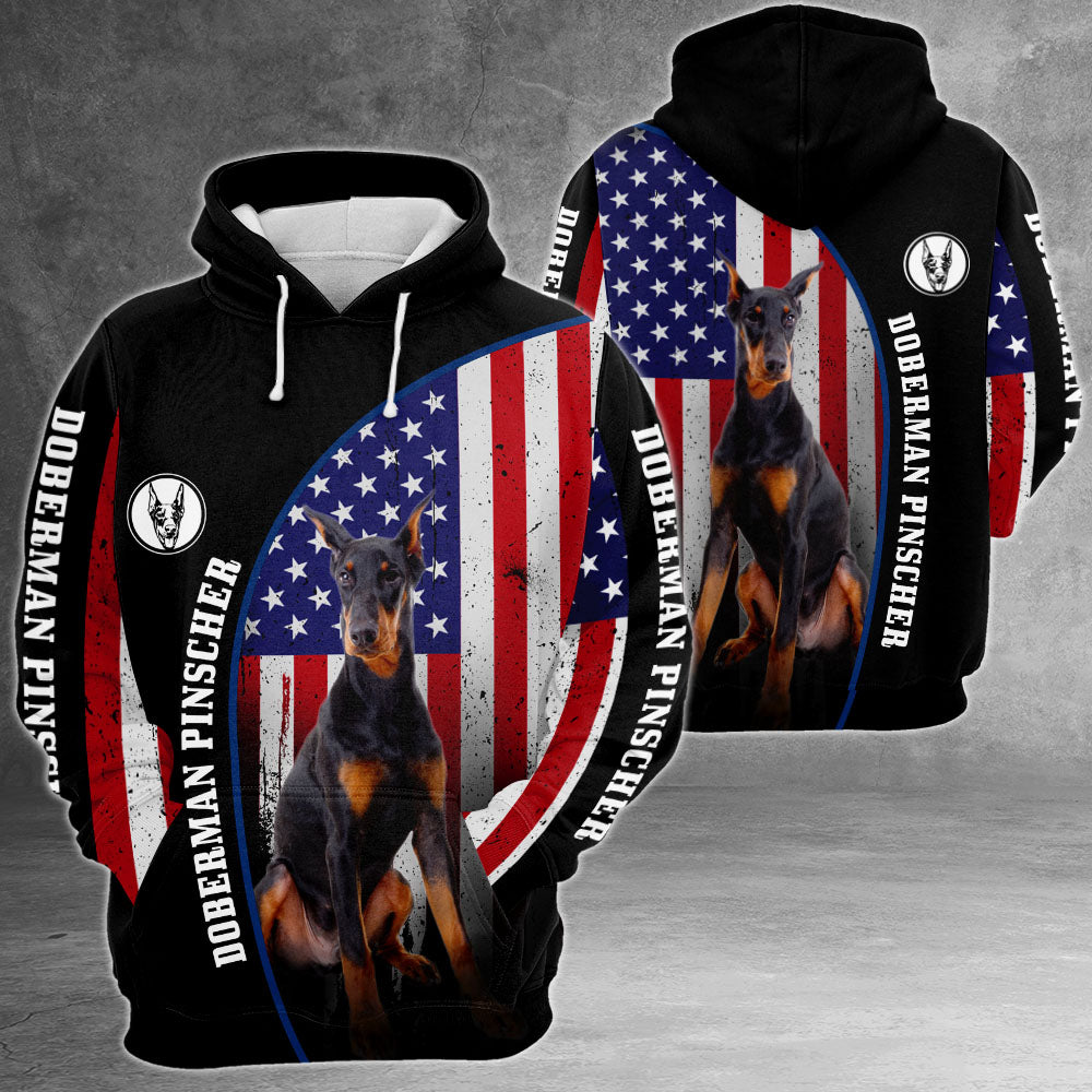 Doberman Pinscher American Flag 3D All Over Print Shirts