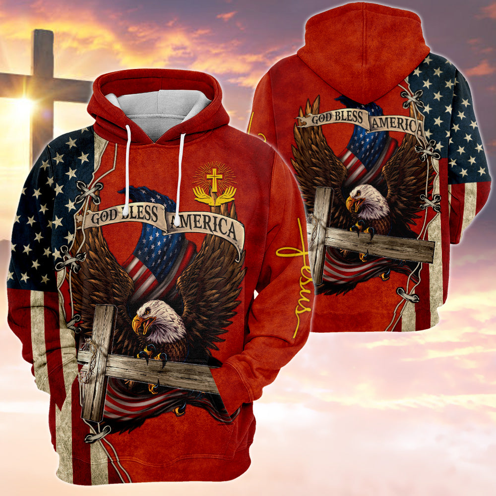 God Bless America Eagle and American Flag All Over Print Shirt HK10