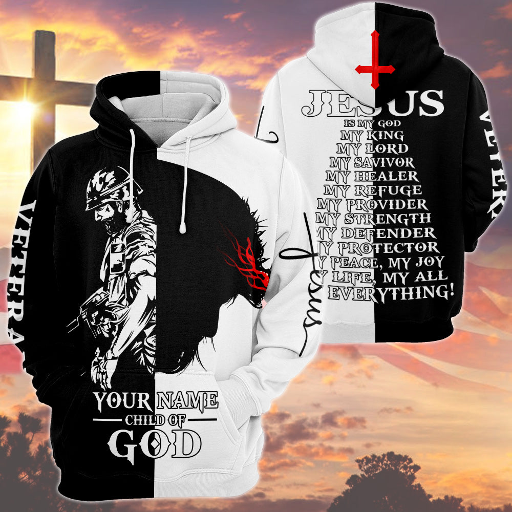 Personalized Name Child Of God Jesus Is My God My King All Over Print Shirt For Veteran HK10