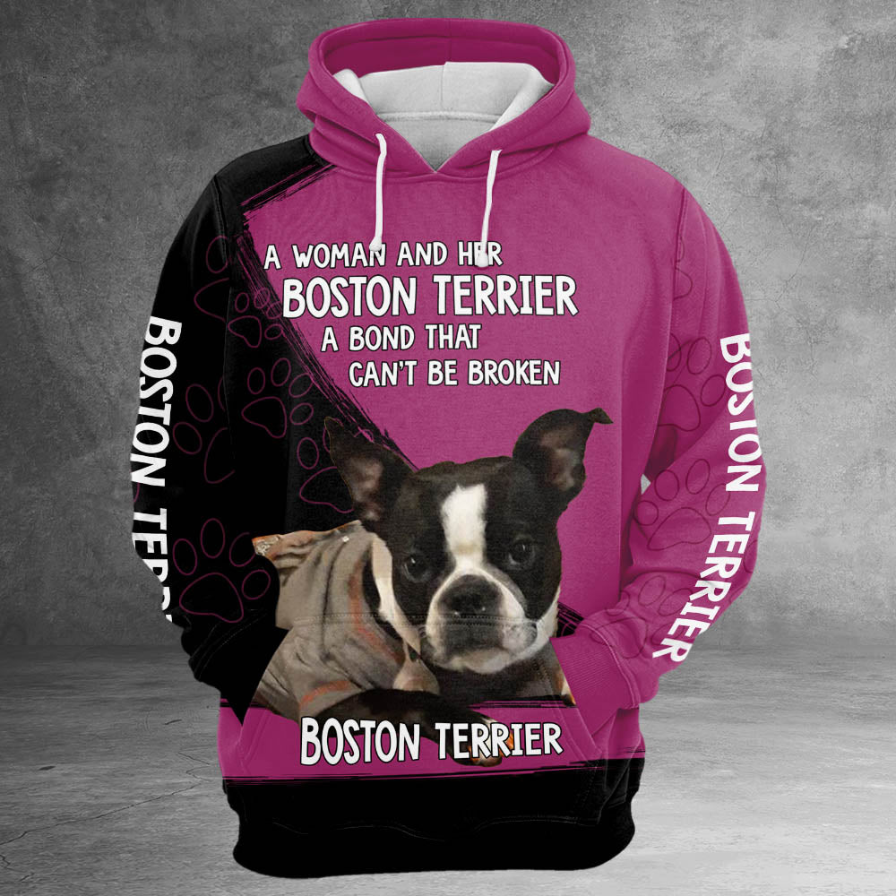 Boston Terrier A Woman And Her Boston Terrier A Bond That Can't Be Broken 3D All Over Print Shirts