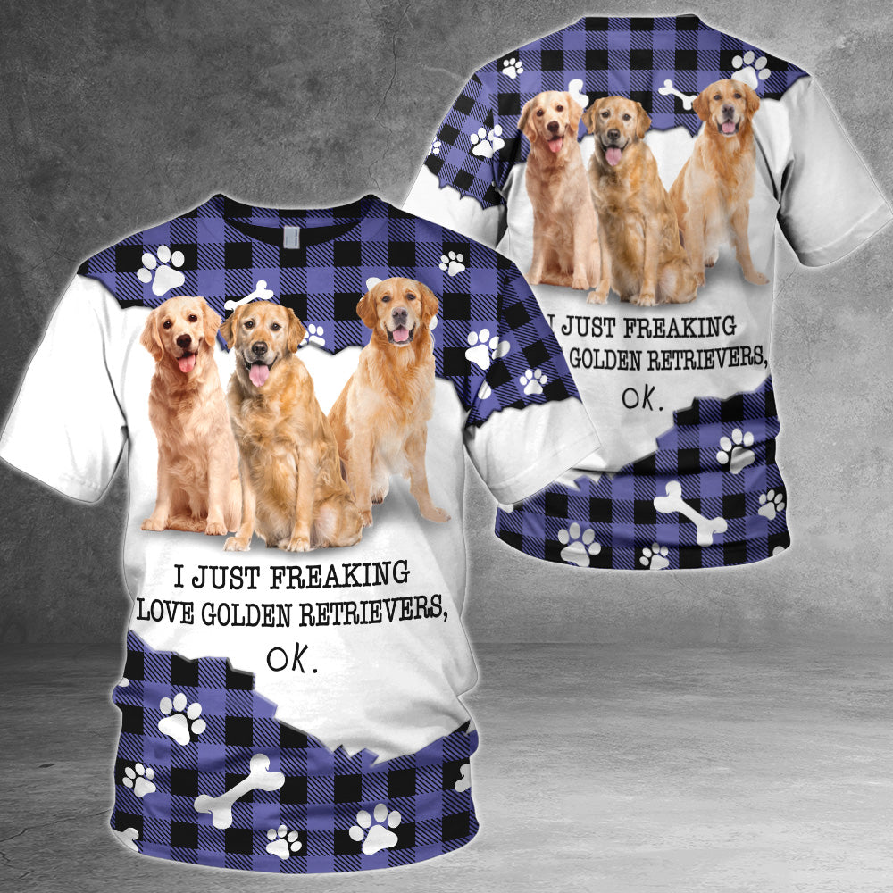 Golden Retriever I Just Freaking Love Dogs, Ok All Over Print Shirts For Dog Lovers PHTS