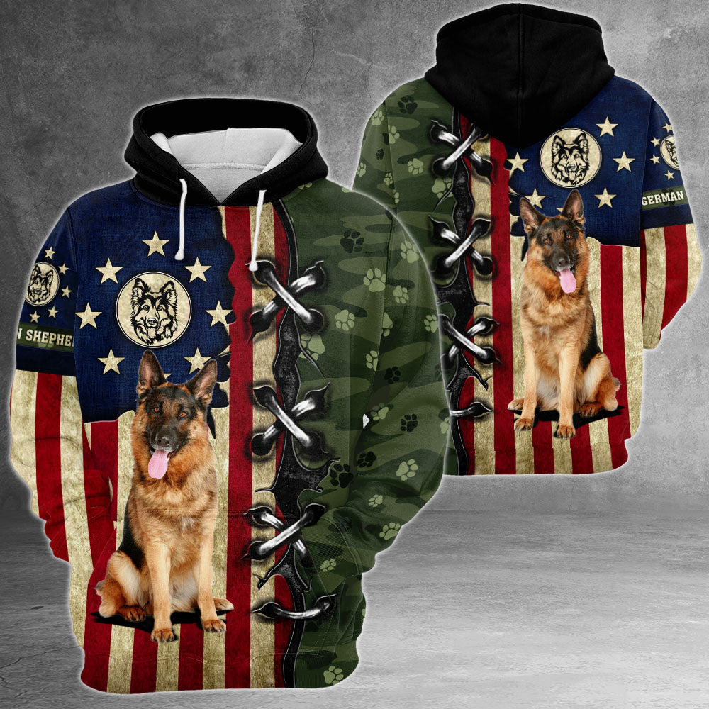 German Shepherd Dog Camo Flag 3D All Over Print Shirts