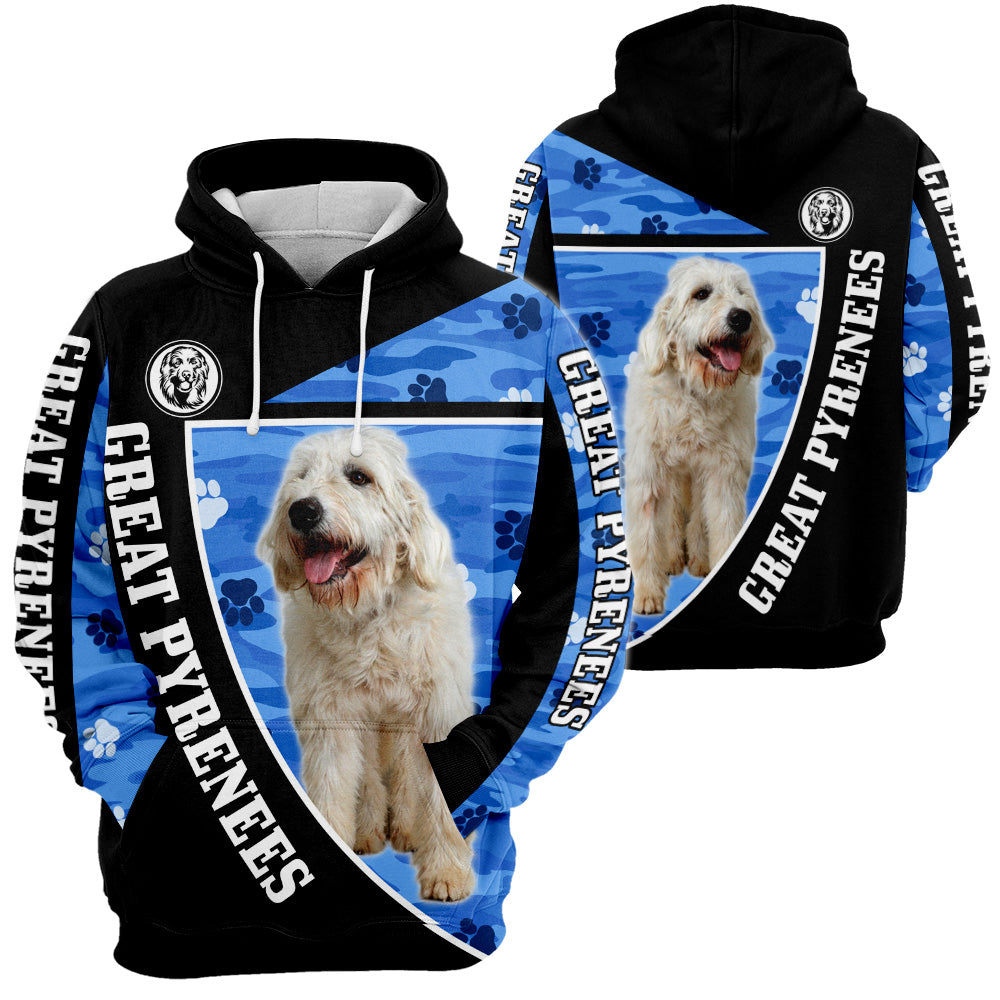 Great Pyrenees Camo 3D All Over Print, Great Pyrenees Camo Paw Print Camouflage 3D T-shirt Sweatshirt Hoodie Zip Hoodie