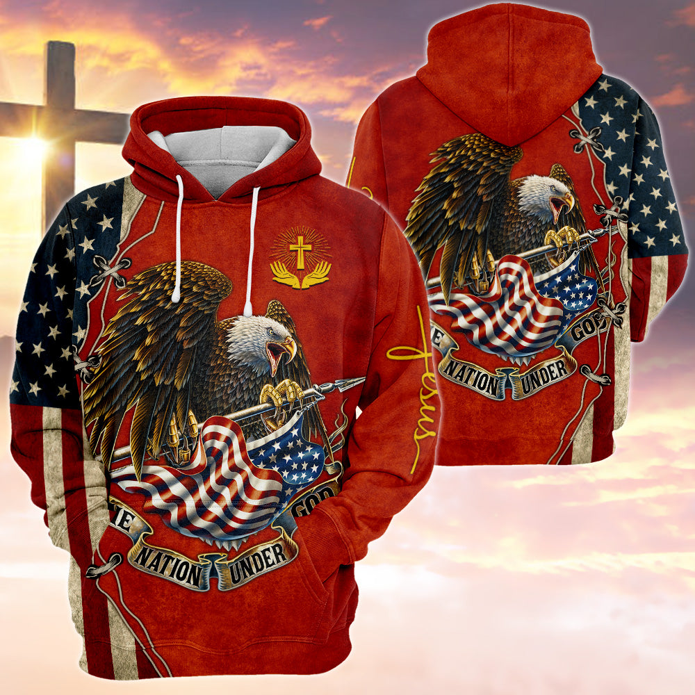 One Nation Under God Eagle American Flag All Over Print Shirt HK10