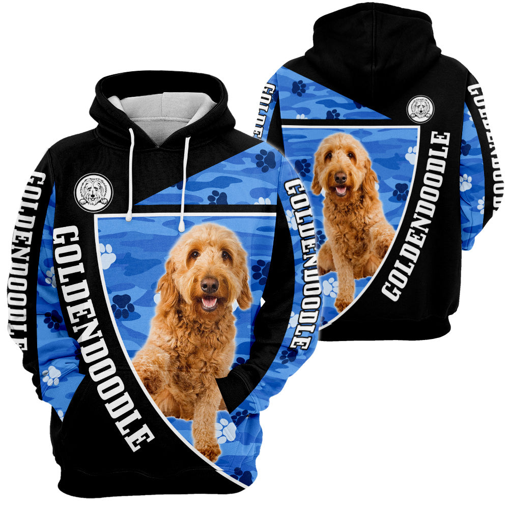 Goldendoodle Camo 3D All Over Print, Goldendoodle Camo Paw Print Camouflage 3D T-shirt Sweatshirt Hoodie Zip Hoodie