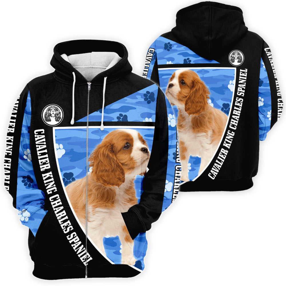 Cavalier King Charles Spaniel 3D All Over Print, Cavalier King Charles Spaniel Paw Print Camouflage 3D T-shirt Sweatshirt Hoodie Zip Hoodie