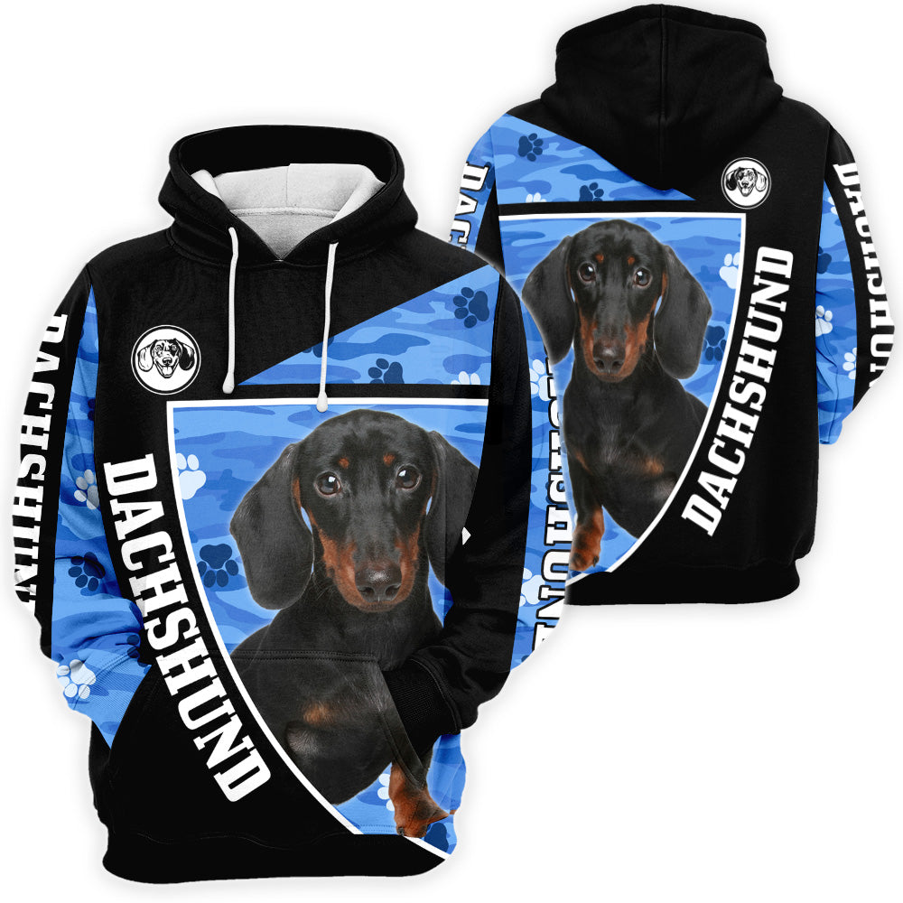 Dachshund 3D All Over Print, Dachshund Paw Print Camouflage 3D T-shirt Sweatshirt Hoodie Zip Hoodie