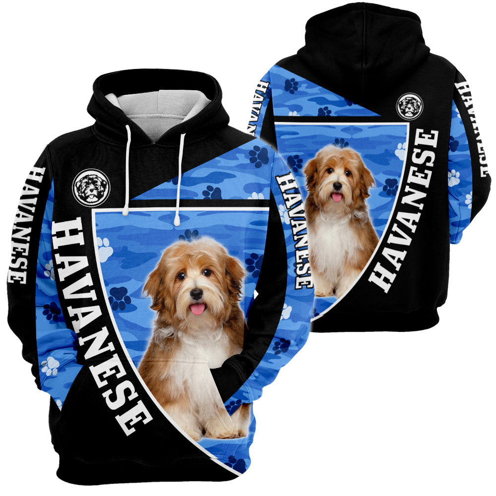 Havanese Camo 3D All Over Print, Havanese Camo Paw Print Camouflage 3D T-shirt Sweatshirt Hoodie Zip Hoodie