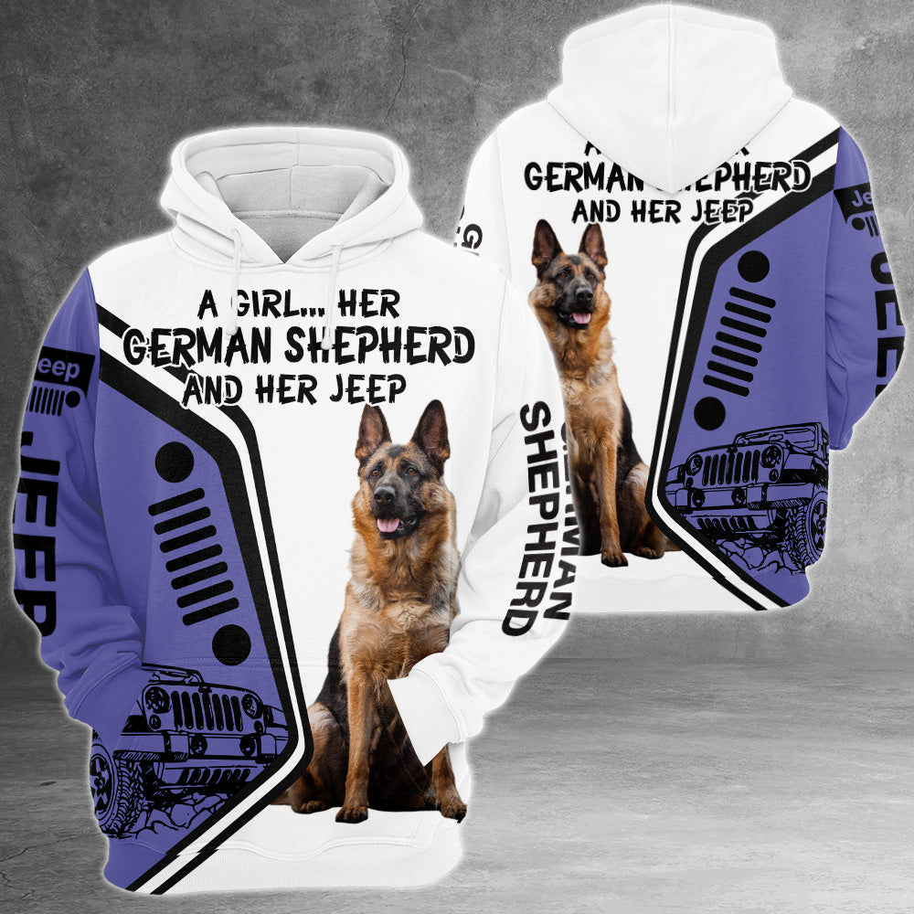 A Girl Her German Shepherd And Her Jeep All Over Print Shirt, Personalized Gifts for Dog Lovers, TRNA