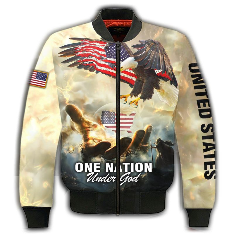 One Nation Under God American Flag Ealge God Hand All Over Print Shirt HK10