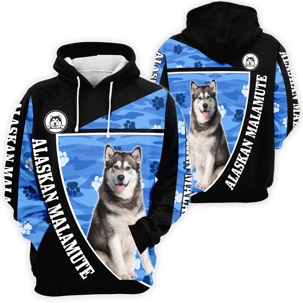 Alaskan Malamute 3D All Over Print, Alaskan Malamute Paw Print Camouflage 3D T-shirt Sweatshirt Hoodie Zip Hoodie