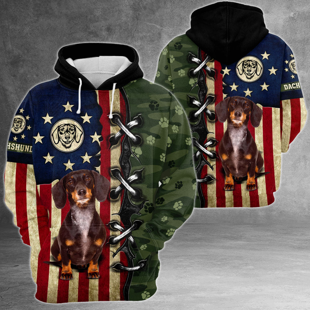 Dachshund Dog Camo Flag 3D All Over Print Shirts