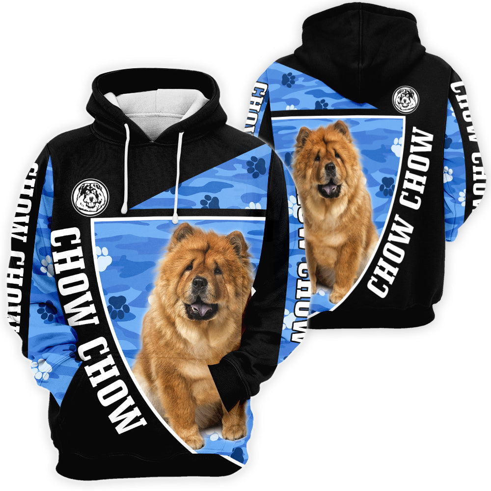 Chow Chow 3D All Over Print, Chow Chow Paw Print Camouflage 3D T-shirt Sweatshirt Hoodie Zip Hoodie