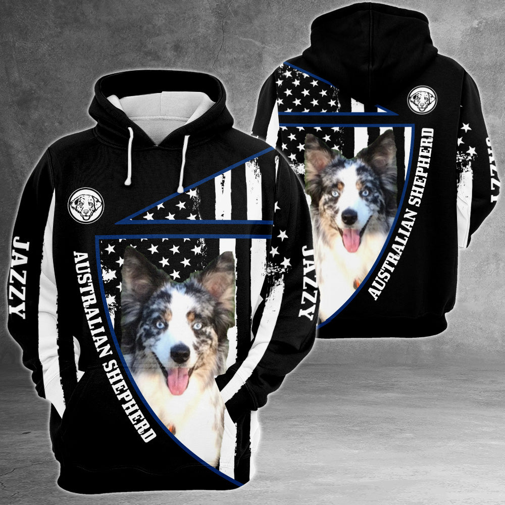 Personalized Dog Name Australian Shepherd American Flag 3D All Over Print Shirts