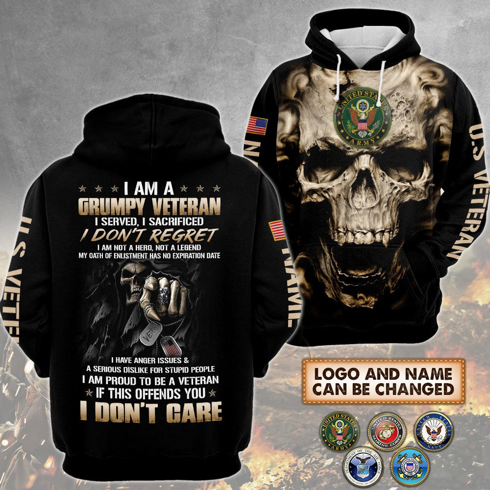 Personalized Shirt I Am A Grumpy Veteran I Served I Sacrificed I Dont Regret Skull 3D All Over Print Shirt For Veteran HK10