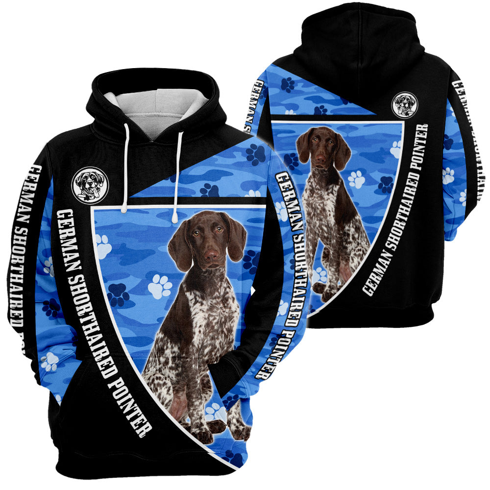 German Shorthaired Pointer Camo 3D All Over Print, German Shorthaired Pointer Camo Paw Print Camouflage 3D T-shirt Sweatshirt Hoodie Zip Hoodie