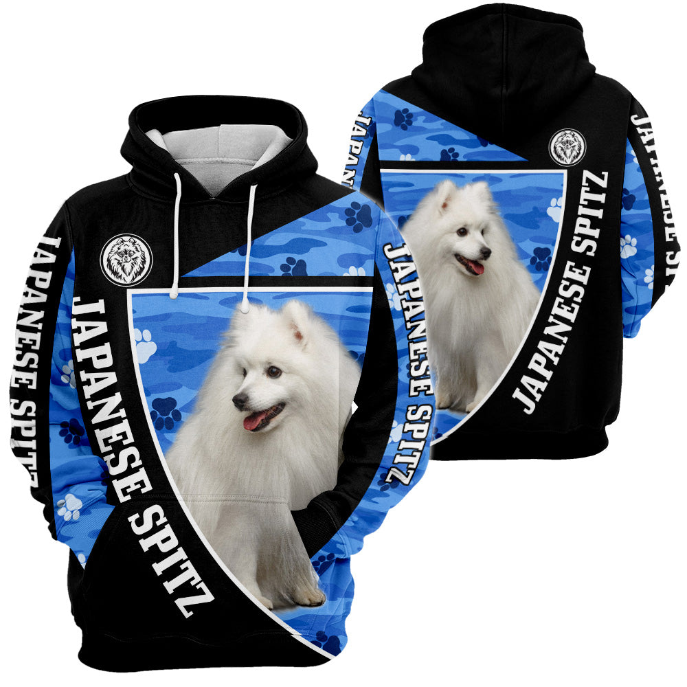 Japanese Spitz Camo 3D All Over Print, Japanese Spitz Camo Paw Print Camouflage 3D T-shirt Sweatshirt Hoodie Zip Hoodie